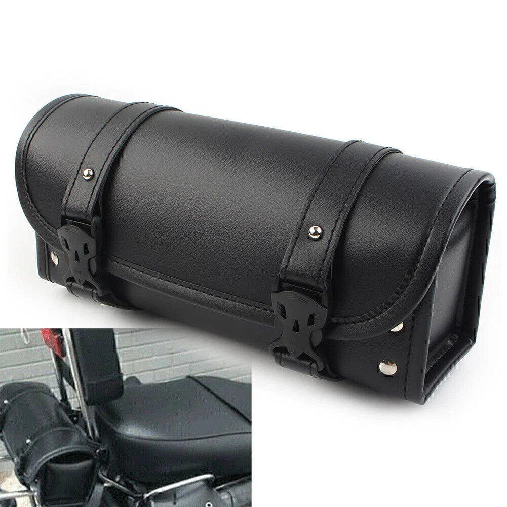 Universal Black PU Leather Motorcycle Side Saddle Bags for Storage