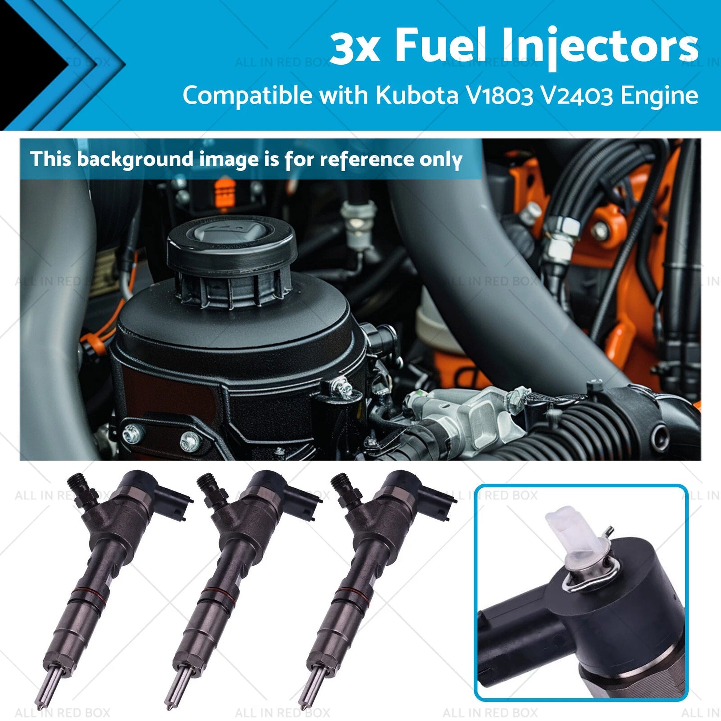 3 x Fuel Injectors for Kubota V2403 V1803 Engine Tractor (2014-2023)