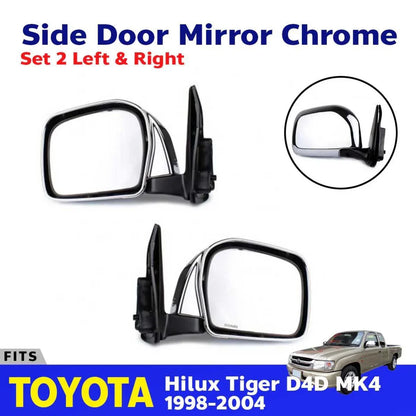 Side Mirror Manual Chrome Pair Fits Toyota Hilux Tiger D4D Pickup 1998-04 D06