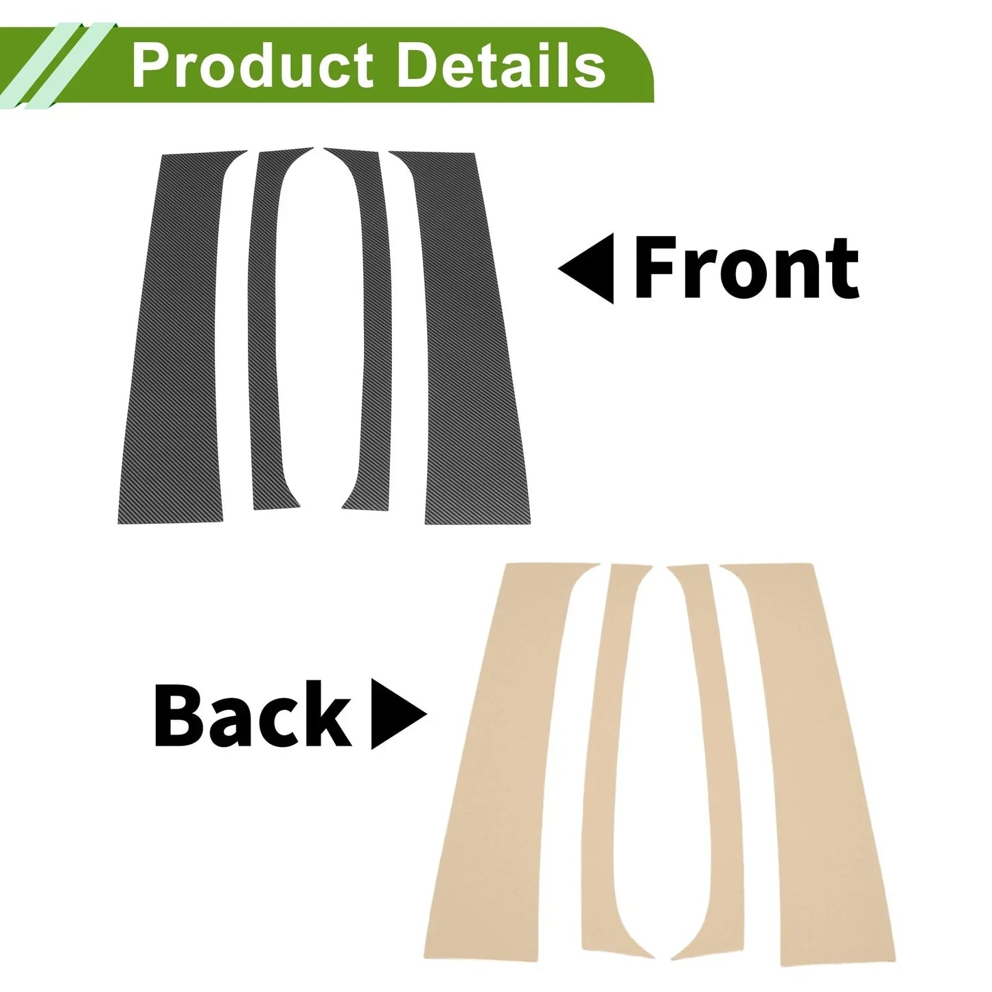 4 Pcs Pillar Window Trim for Dodge Ram 1994-2001 Carbon Fiber Black