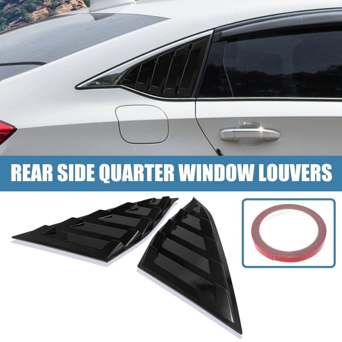 Glossy Black Rear Quarter Vent Window Scoop Louvers for Honda Accord (2018-2021)