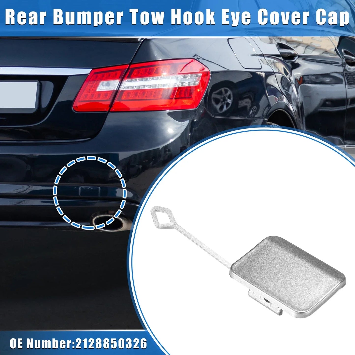 Rear Bumper Tow Hook Cap for Mercedes-Benz E350 Sedan (2010-2013) Silver Tone