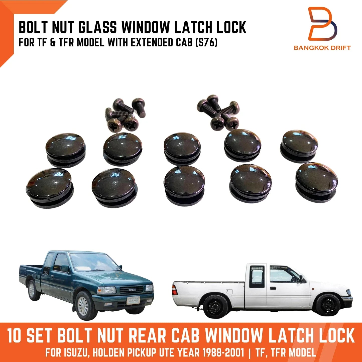 10 x Bolt Nut Extended Rear Cab Glass Window Lock for Holden Rodeo (88-02)