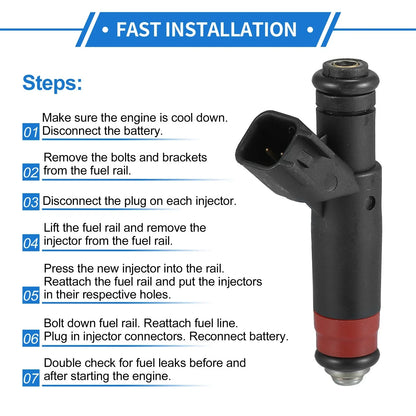 Fuel Injector 8 x No.53032145AA for Dodge Dakota (2001-2003) 4.7L Black