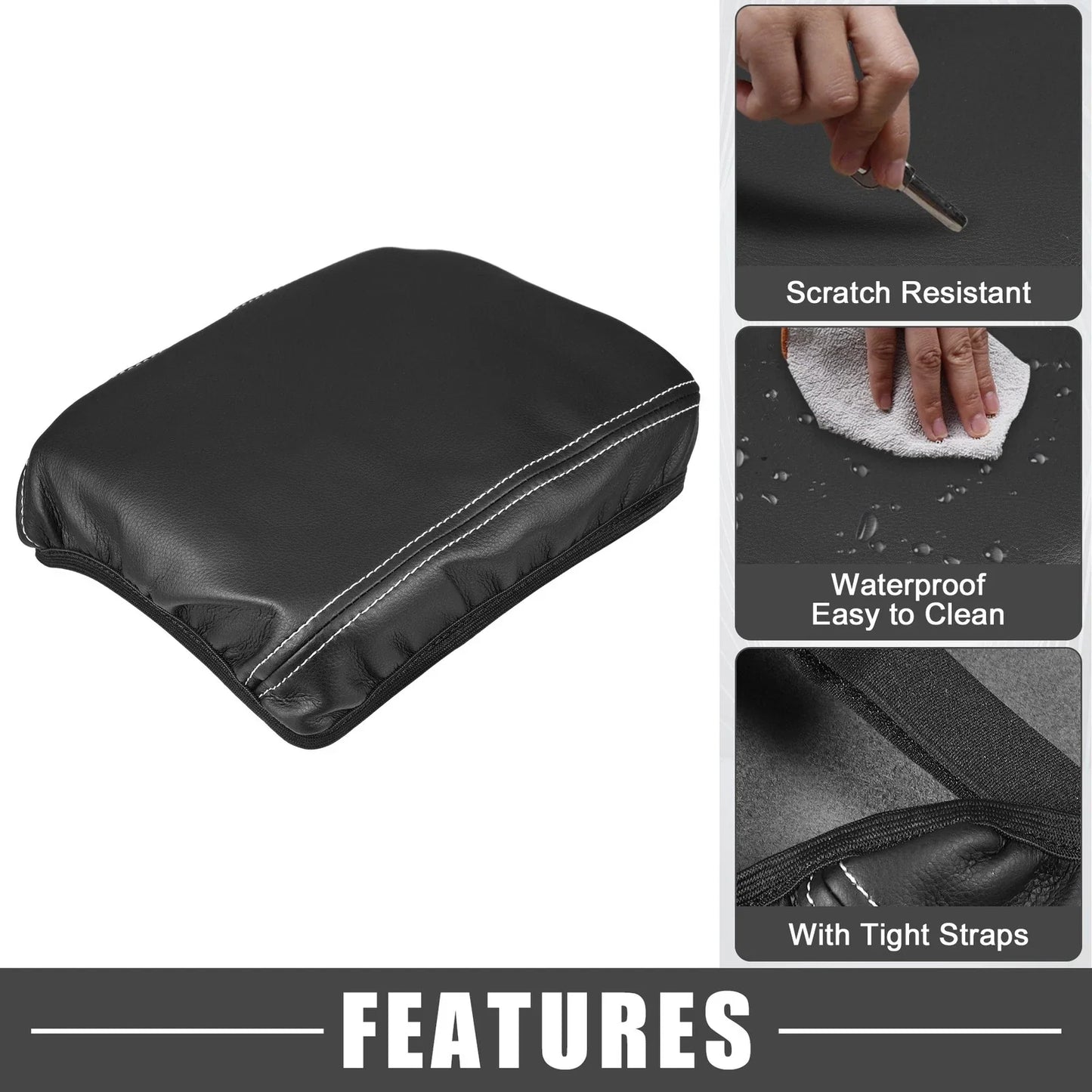 Center Console Armrest Cover for Lexus RX350 (2015-2022) - Black with White Stitching