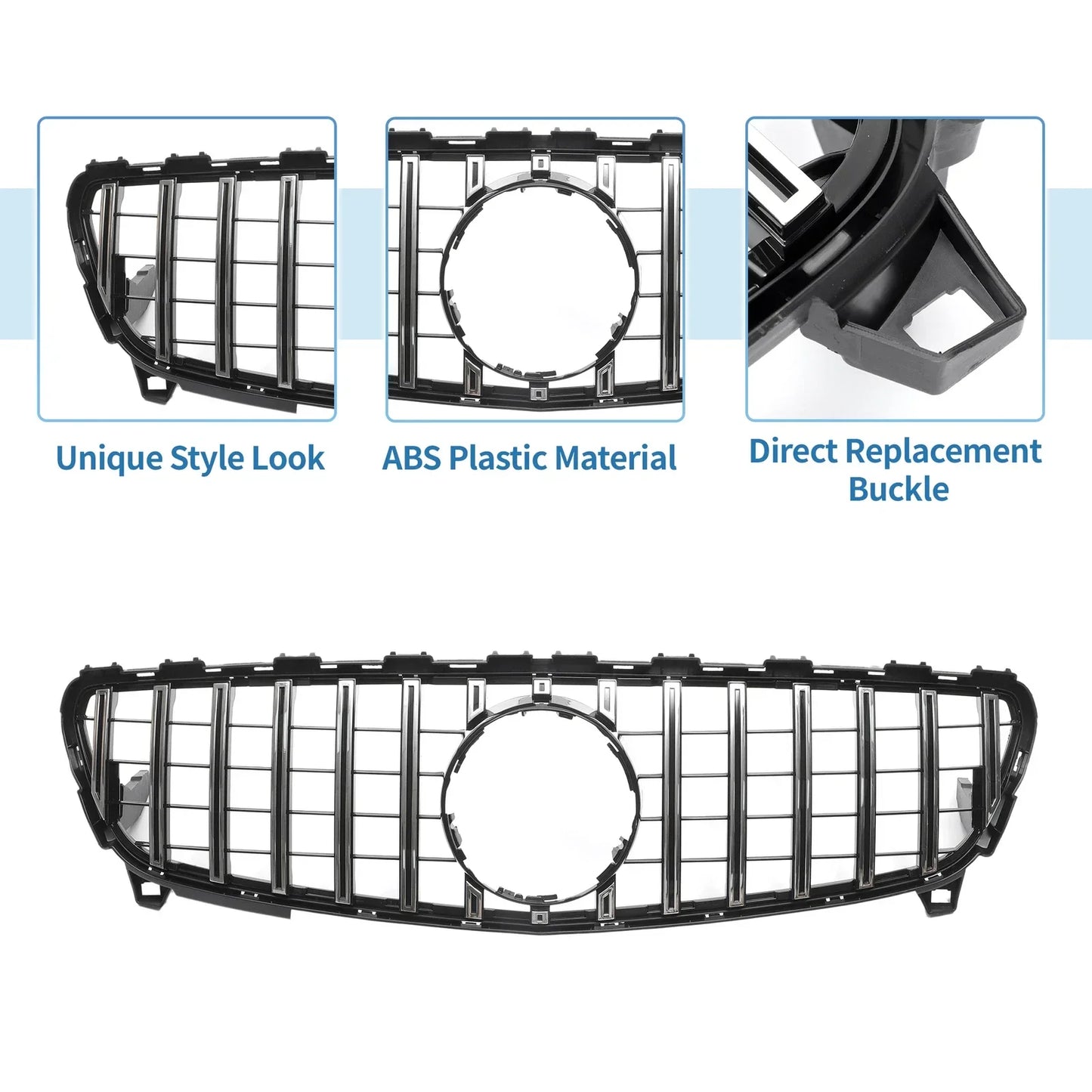 Front Upper Bumper Grille for Mercedes-Benz A-Class Chrome Silver (2013-2020)