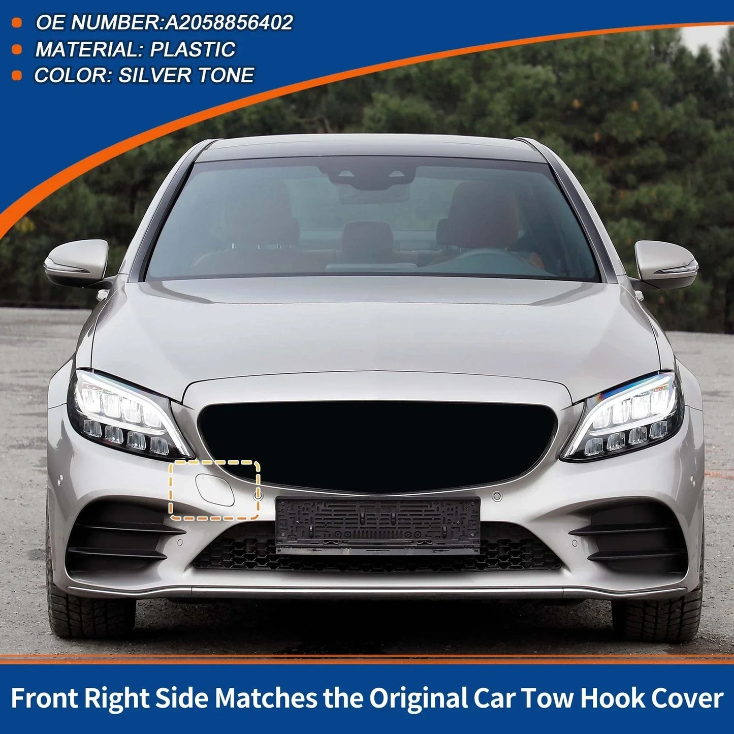 Front Car Bumper Tow Hook Cover for Mercedes-Benz (2016-2023) Silver Tone