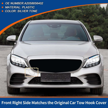 Front Car Bumper Tow Hook Cover for Mercedes-Benz (2016-2023) Silver Tone