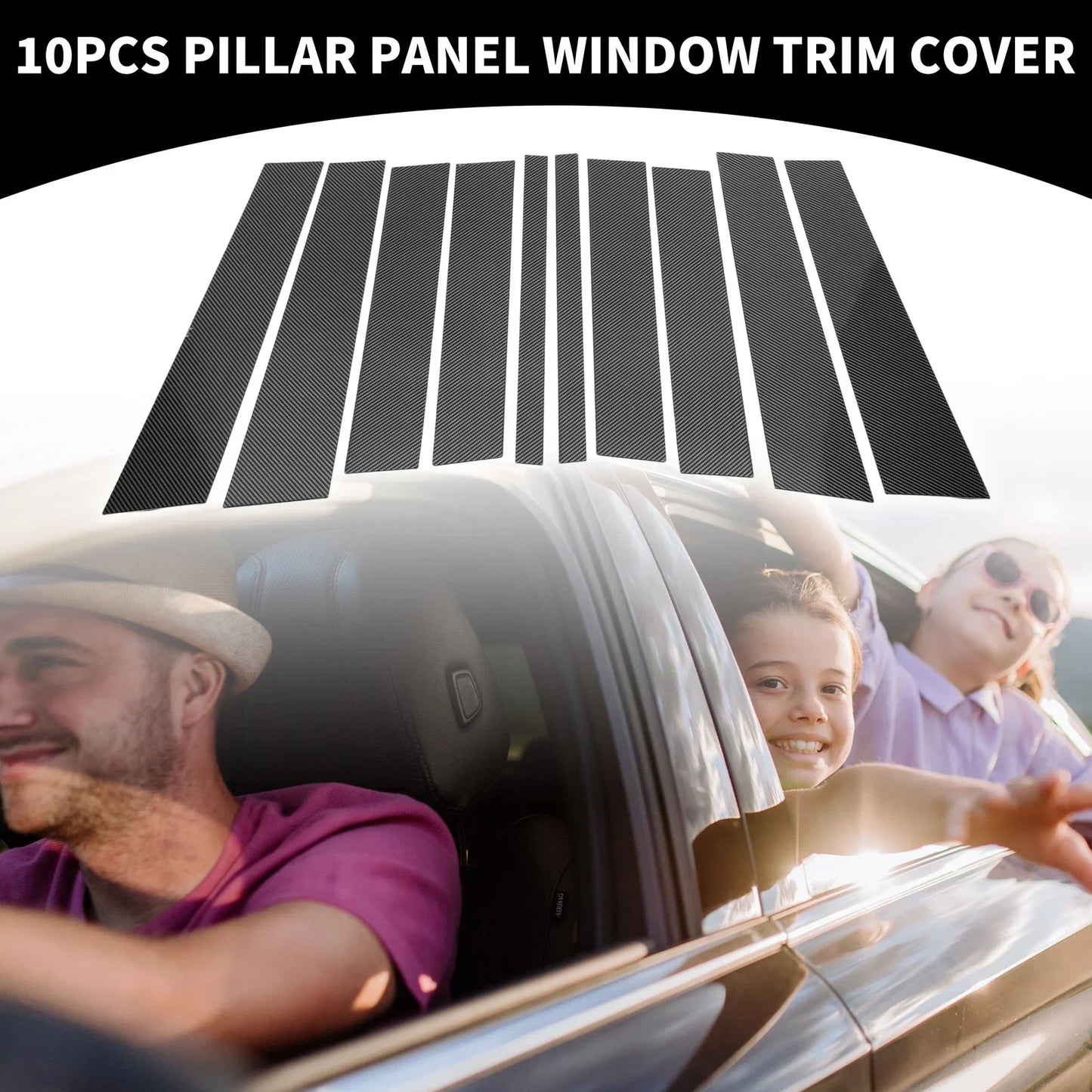 10 Pcs Black Carbon Fiber Car Pillar Window Trim for Mercedes GL-Class