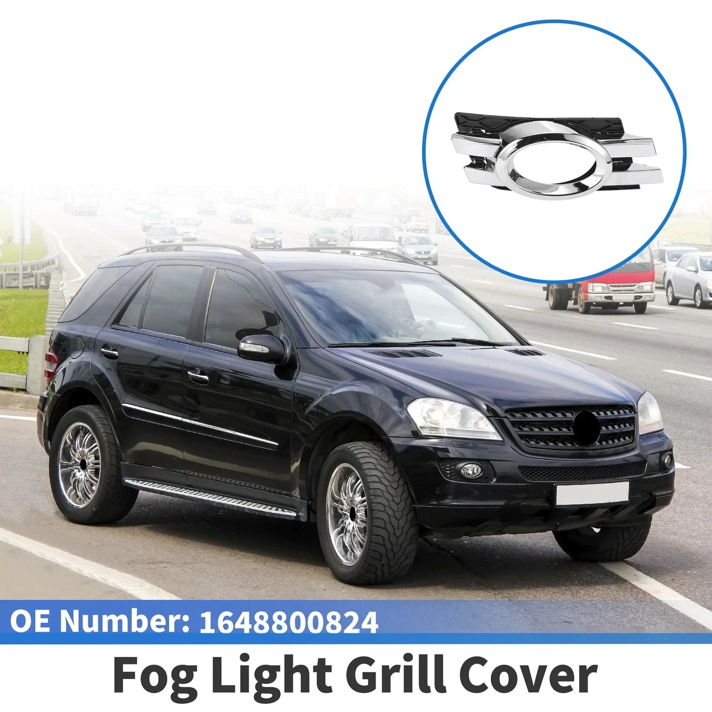 Right Fog Light Grill for Mercedes-Benz (2006-2012) Silver Tone, Black