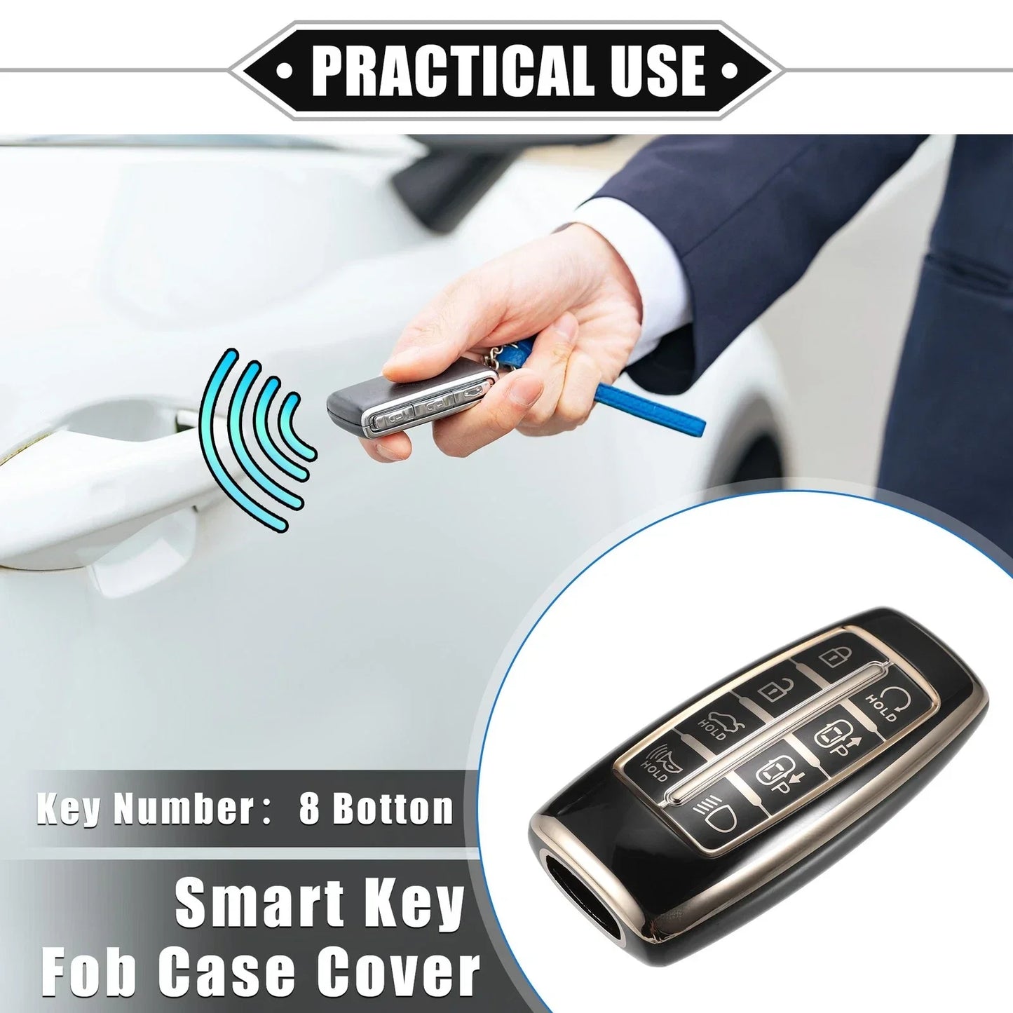 TPU Key Fob Cover Case for Hyundai Smart Remote - Black (No specific years)