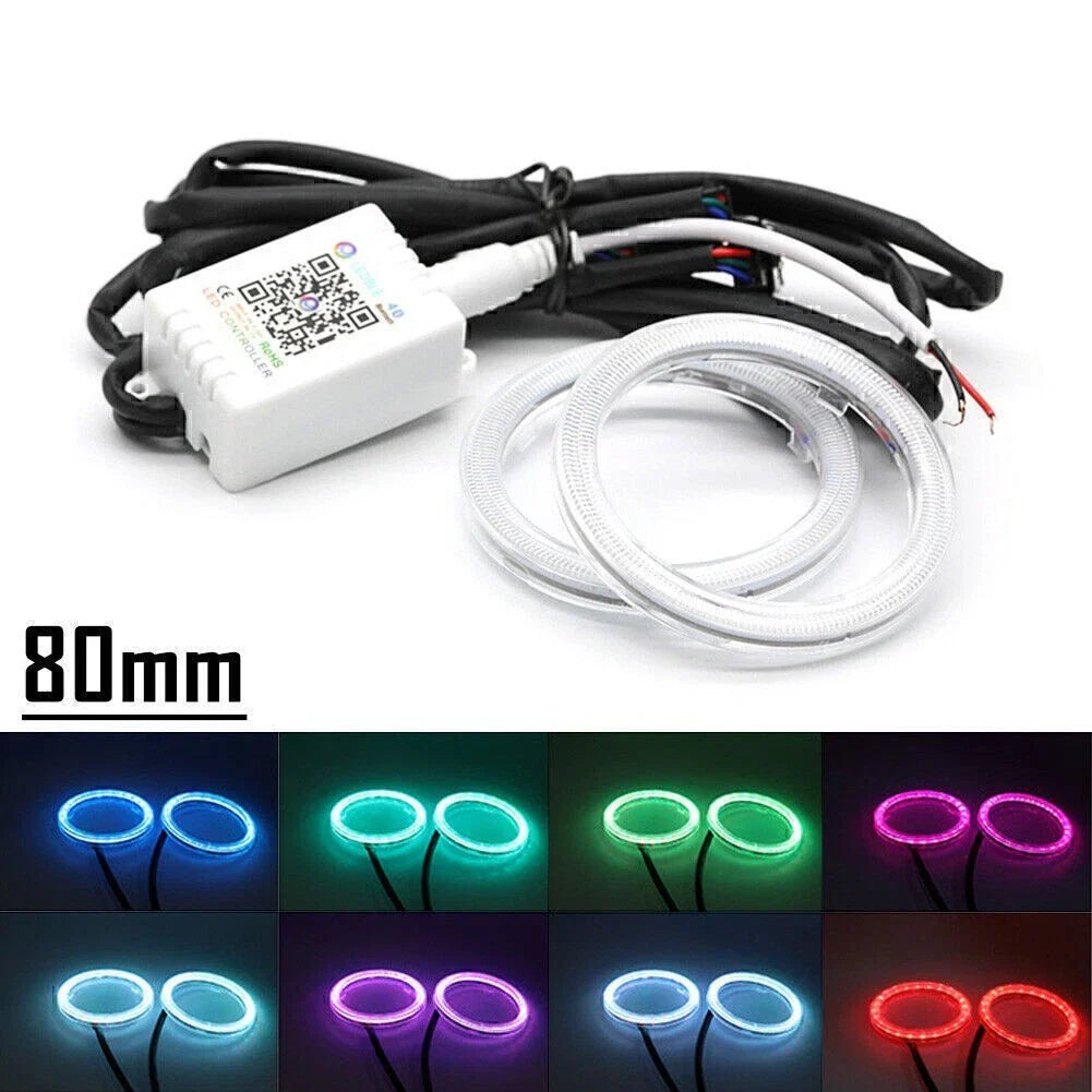 80MM RGB COB Car Headlight LED Halo Rings Light (Fits Various Models)