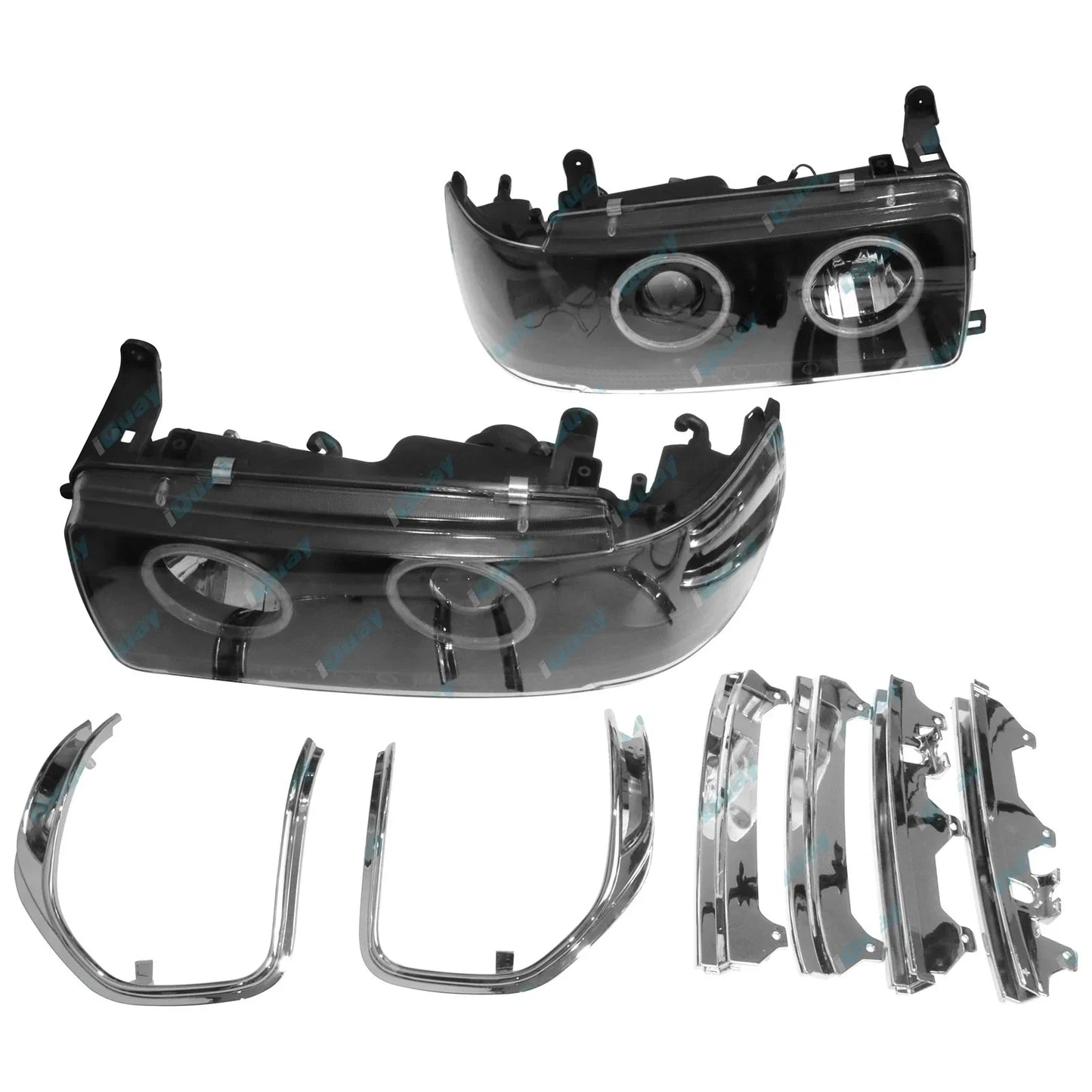 Angel Eyes Projector Headlights w/ LED DRLs Black for Landcruiser 80 Series