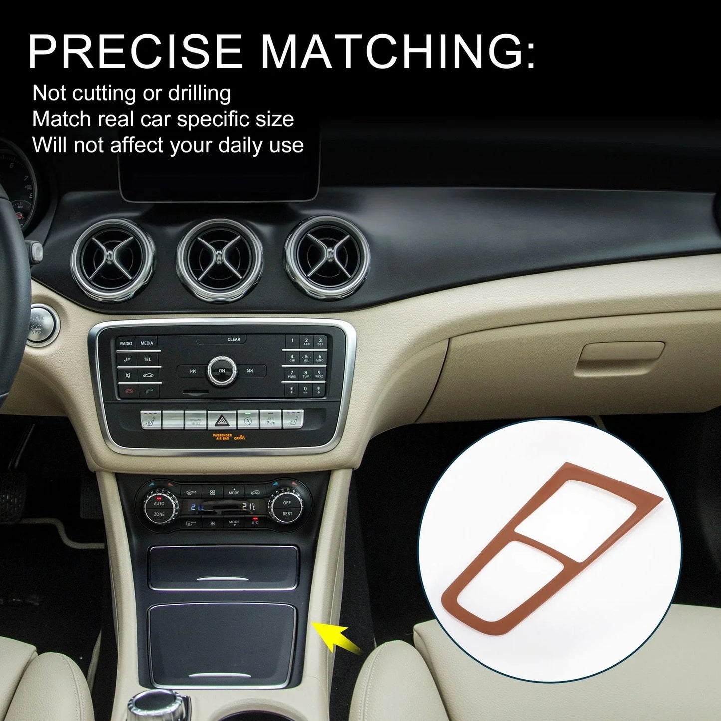 Center Console Panel Sticker for Mercedes-Benz GLA GLB EQA EQB 2020-2024 Brown