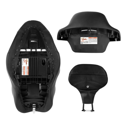 Black Blue Driver Passenger Seat Backrest Pad for Harley Road King (2014-2023)