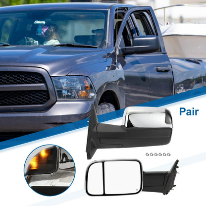 Tow Mirrors for Dodge Ram 1500 with LED Turn Signal Light Silver Tone (2009-2018)