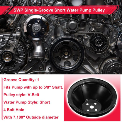 SWP Single-Groove Short Water Pump Pulley for Chevy SBC Small Block (1968-1986)