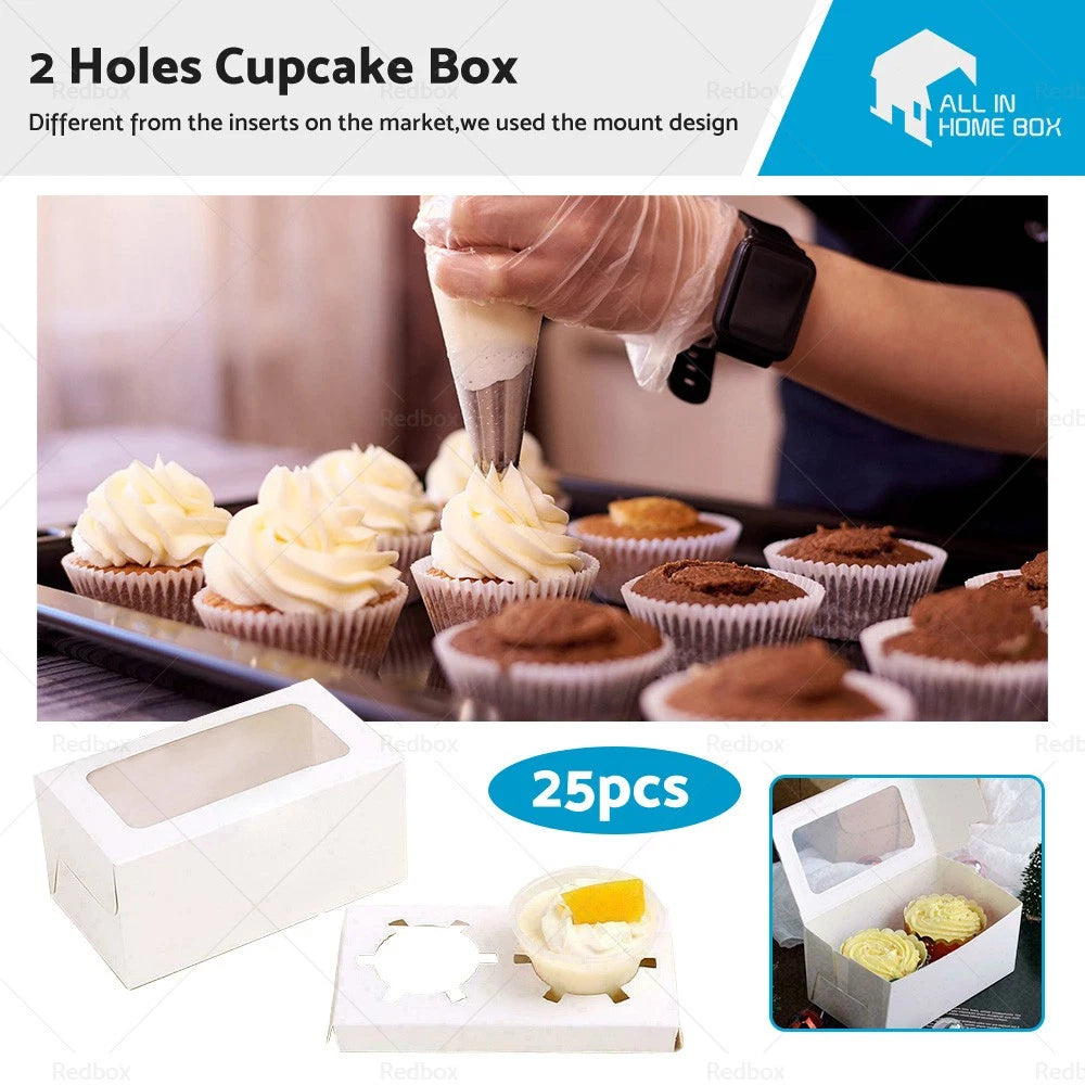 25pcs Cupcake Box Case with 2 Holes for Wedding Party Muffins