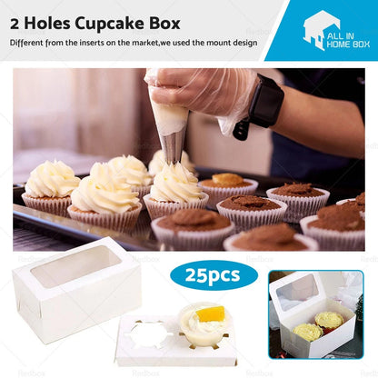 25pcs Cupcake Box Case with 2 Holes for Wedding Party Muffins