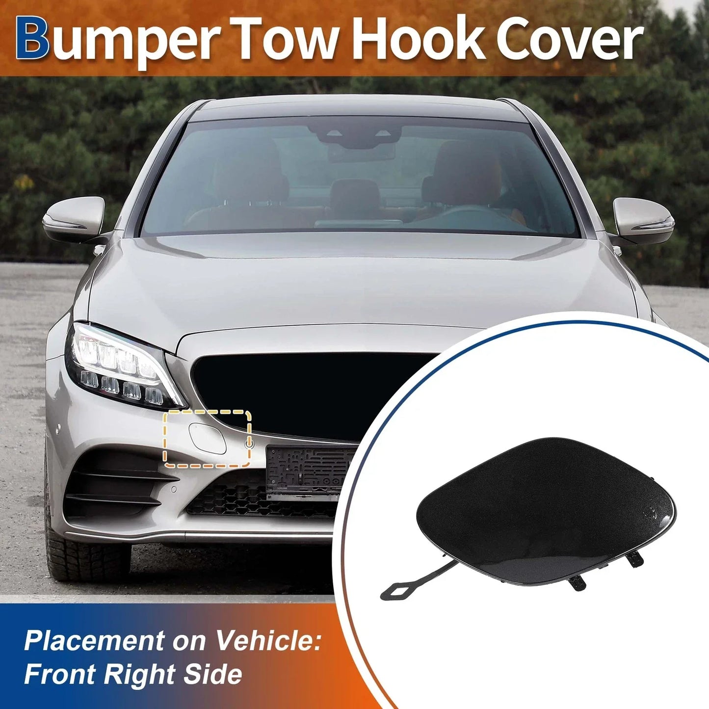 Tow Hook Cover for Mercedes-Benz Front Car Bumper (2019-2023) - Tenorite Grey