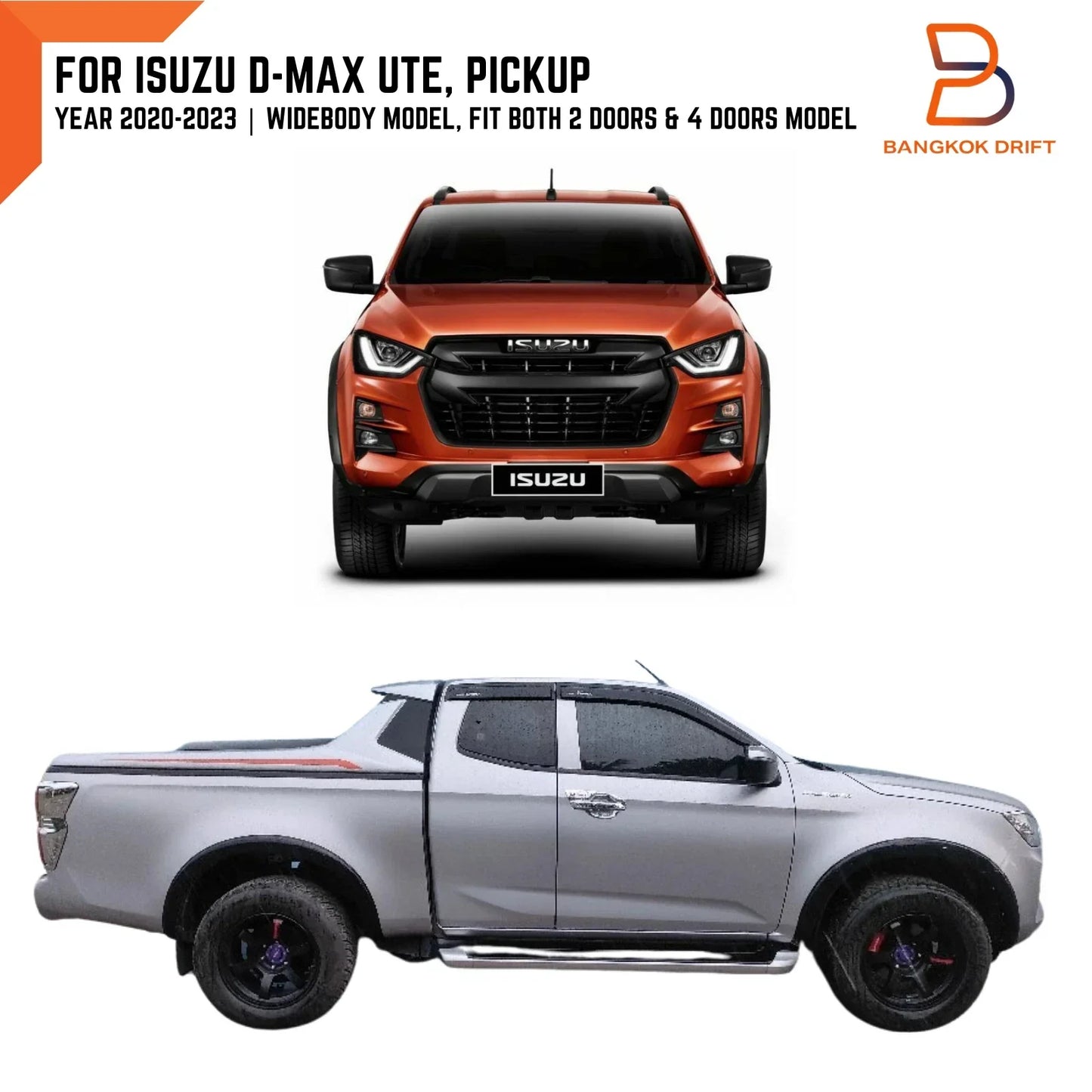 Front Slim Matte Black Fender Flare Arch for Isuzu D-Max Ute (2020-2023)