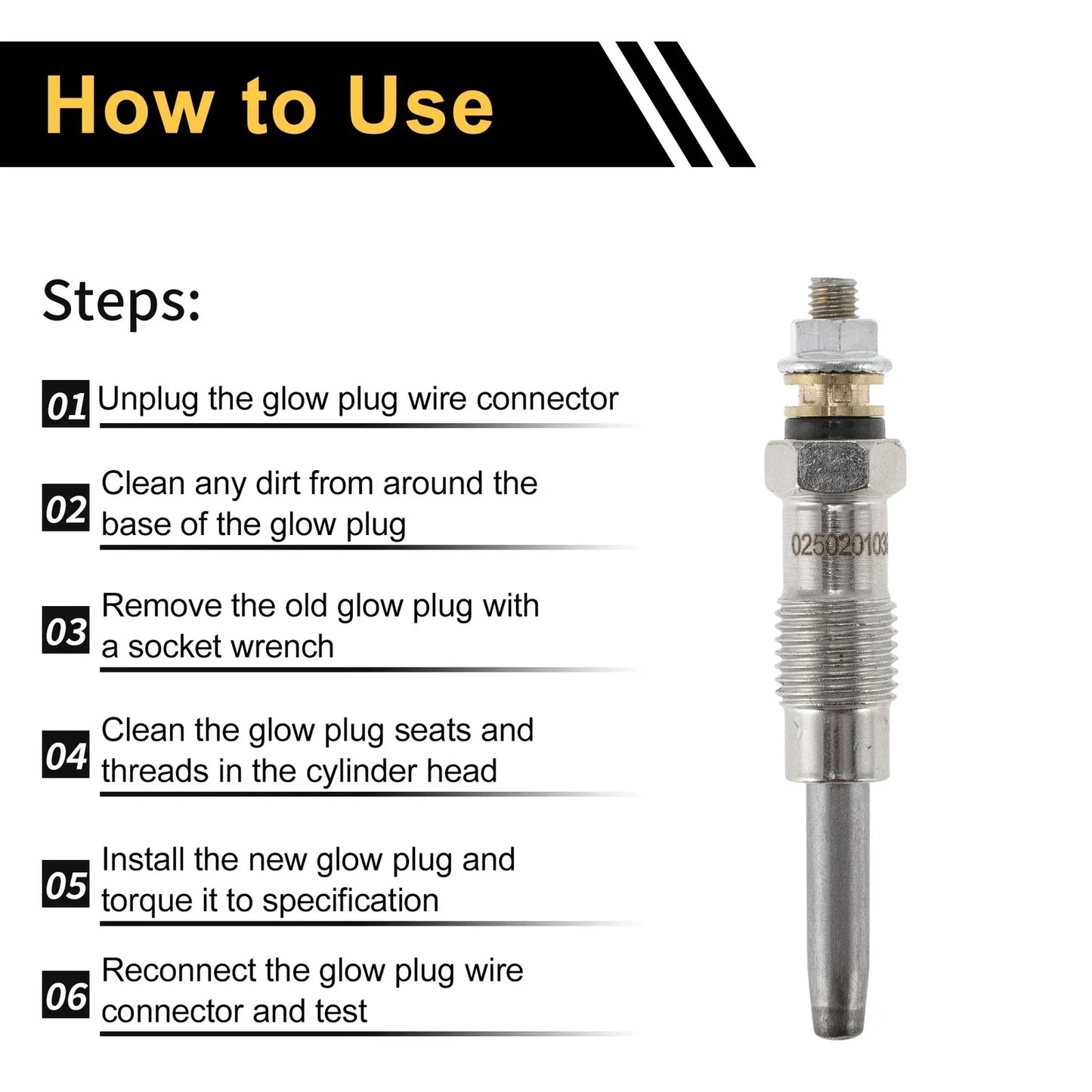 Glow Plug for Diesel Engine - Silver Tone Steel (250201039)