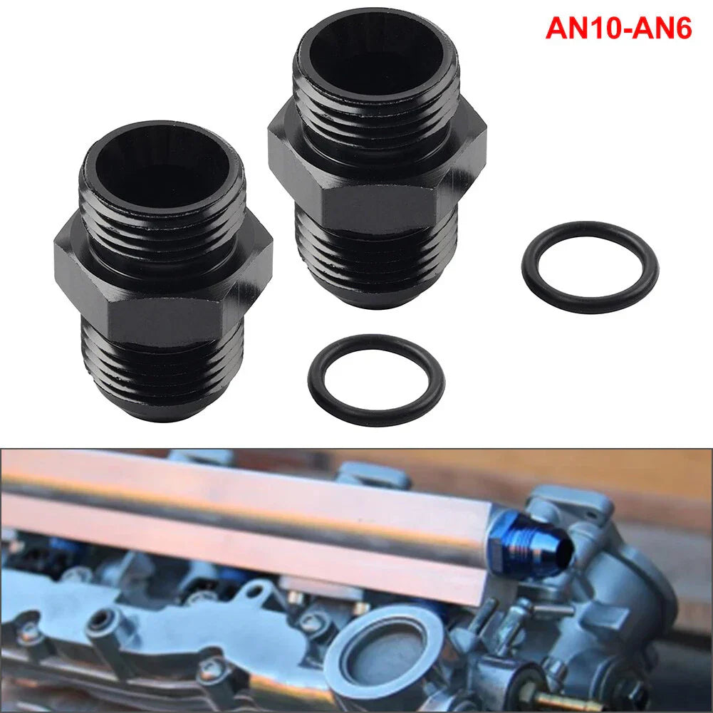 Black Aluminum AN10 Flare to 6AN ORB Male Fitting Adapter w/ O-Rings