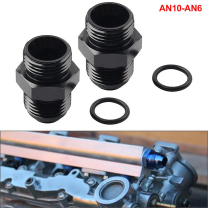 Black Aluminum AN10 Flare to 6AN ORB Male Fitting Adapter w/ O-Rings