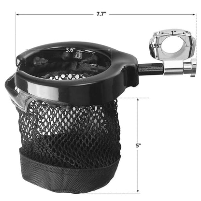 25mm Handlebar Cup Holder Metal Drink w/ Mesh Basket for Harley Touring