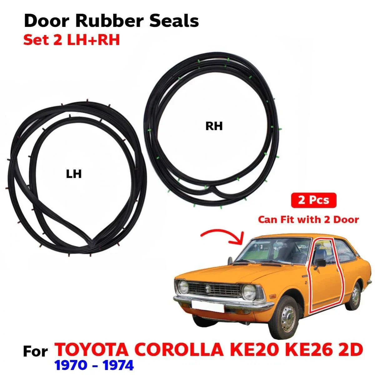 Door Rubber Seal Weatherstrip LH+RH Fits Toyota Corolla KE20 KE26 2D SED 70-74