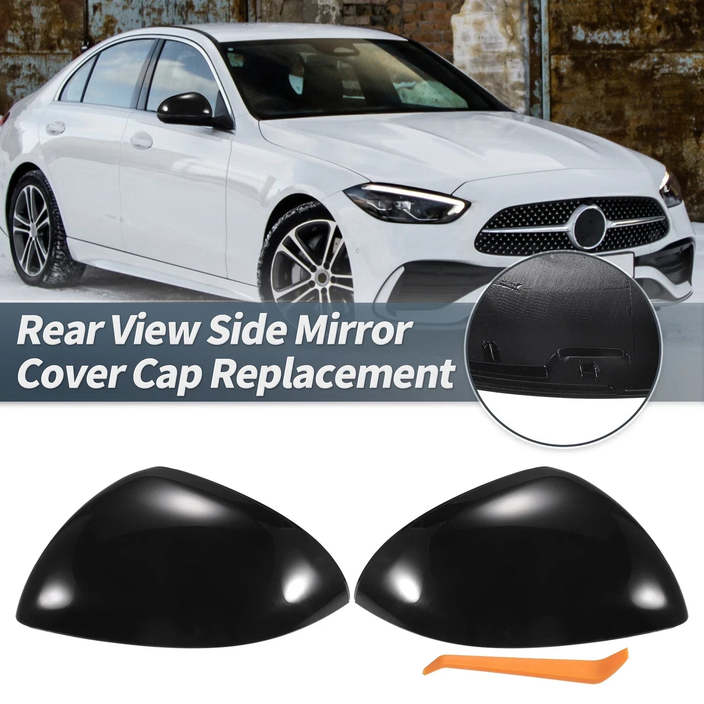 Rearview Mirror Cover Cap Gloss Black for Mercedes-Benz C S-Class (2022-2023)