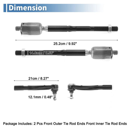4pcs Front Inner Outer Tie Rod Ends for Toyota Solara (2004-2008)