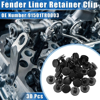 30 Pcs Fender Liner Retainer Clips for Honda - Durable Plastic Black