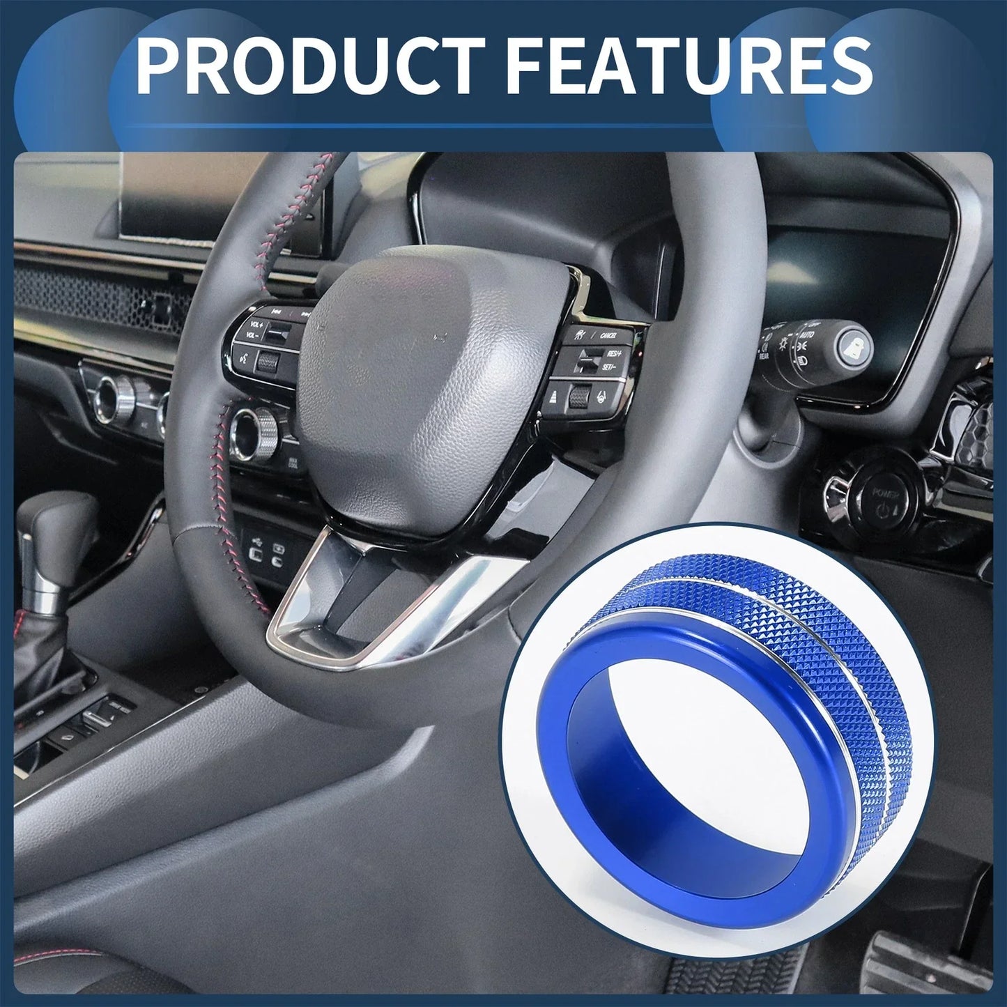 AC Media Volume Switch Knob Cover Ring for Honda CR-V (2023-2024) - 3 x Blue