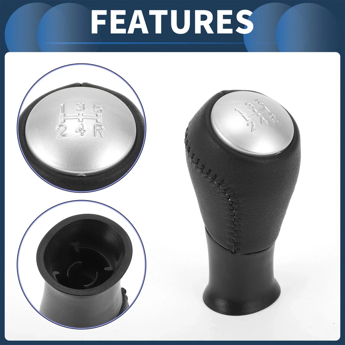 5 Speed Gear Shift Knob for Honda Accord (2003-2008) - Plastic Black Silver Tone