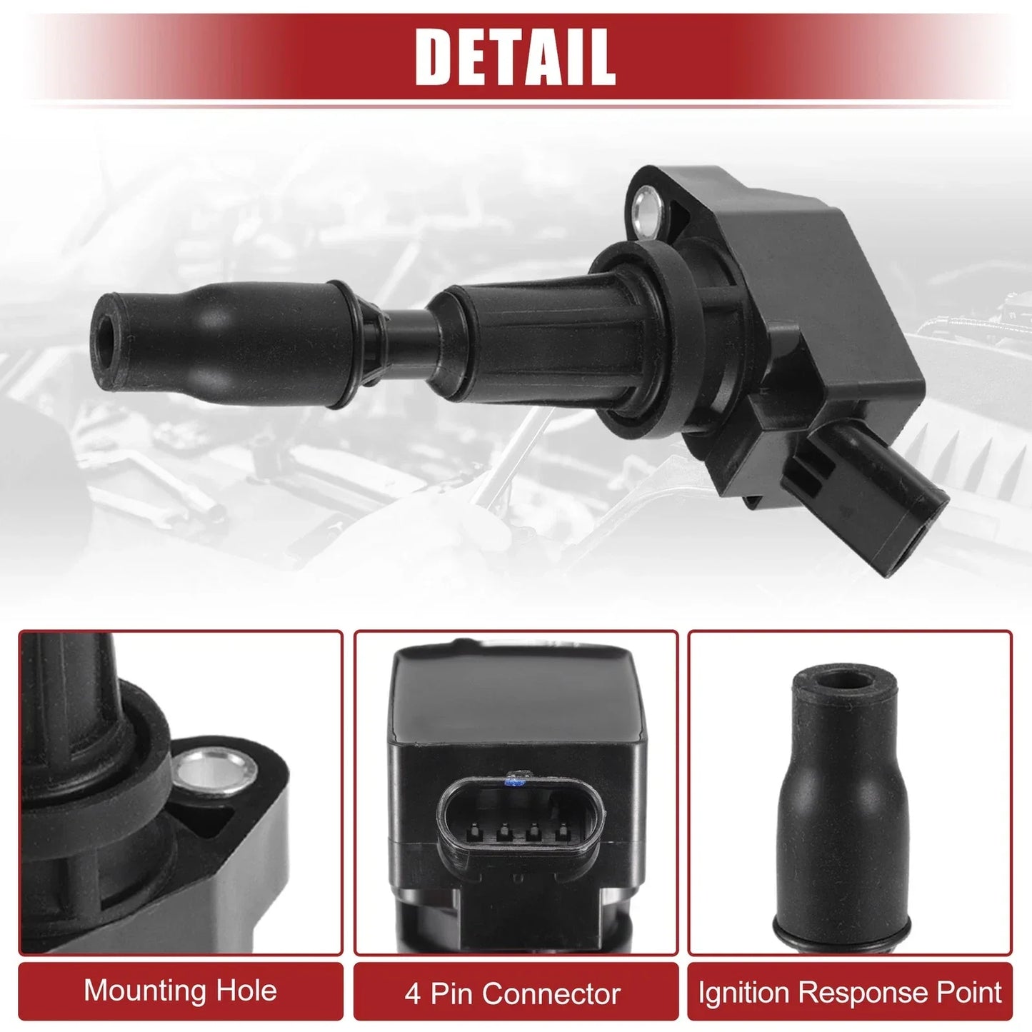 4 x Automotive Ignition Coils for Kia Optima (2016-2020) Black