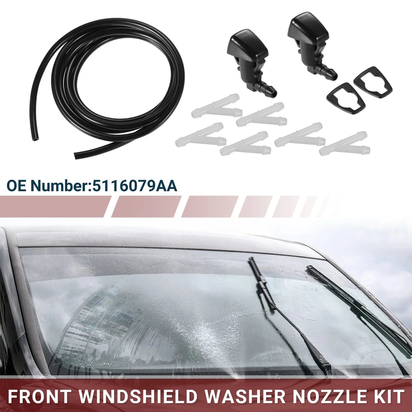 Windshield Washer Nozzle Set for Chrysler 300 (2005-2010) with Hose & Connectors