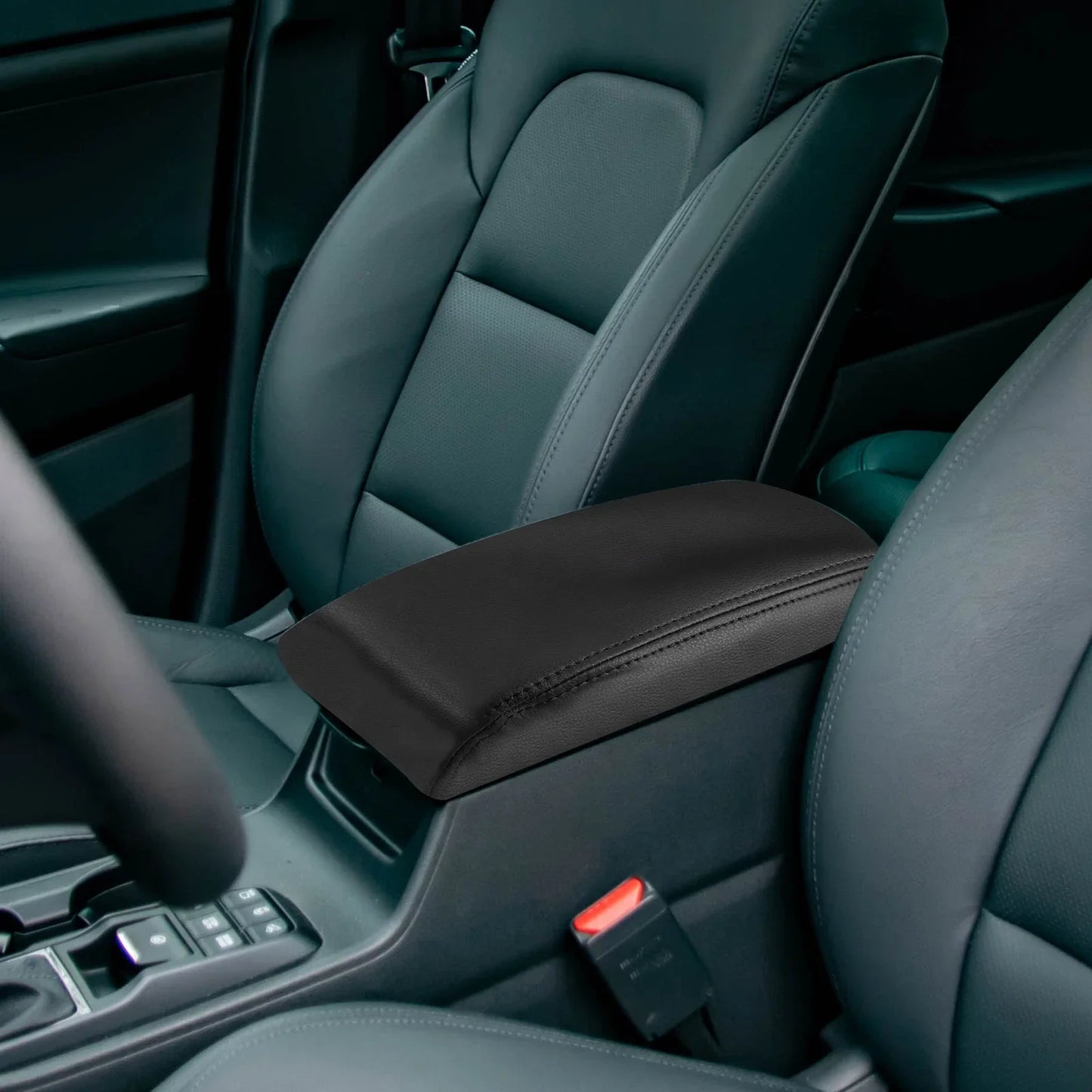 Center Console Armrest Cover for Hyundai Tucson 2016-2021 Faux Leather Black