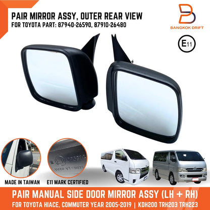 Black Manual Wing Mirror for Toyota Hiace Commuter (2005-2019)