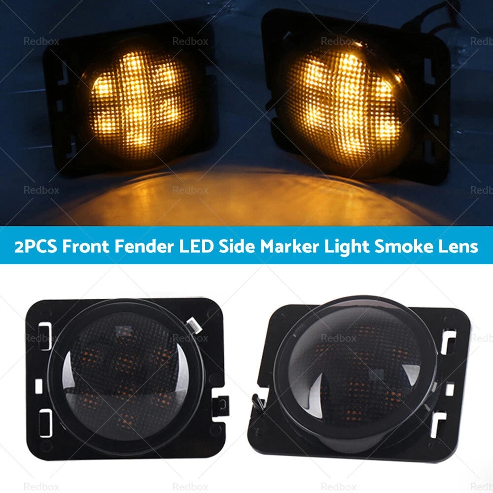 Front Fender LED Side Marker Light Smoke Lens for Jeep JK (2007-2018)