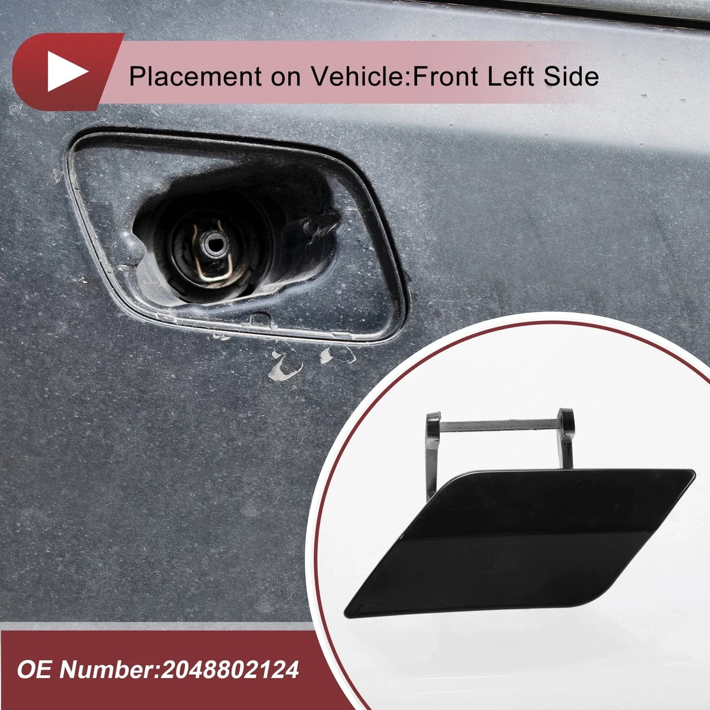 Front Left Washer Nozzle Cover for Mercedes-Benz C350 (2008-2014) Black