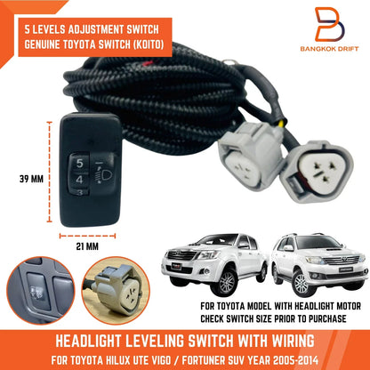 39x22mm Headlight Leveling Switch Wiring Socket for Toyota Hilux, Corolla (05-14)