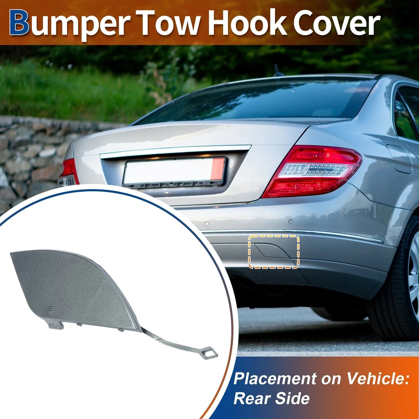 Rear Bumper Tow Hook Cover for Mercedes-Benz W204 (2007-2014) Dark Silver