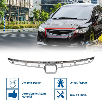 Front Grille Trim for Honda Civic 2006-2008 Chrome Silver Tone