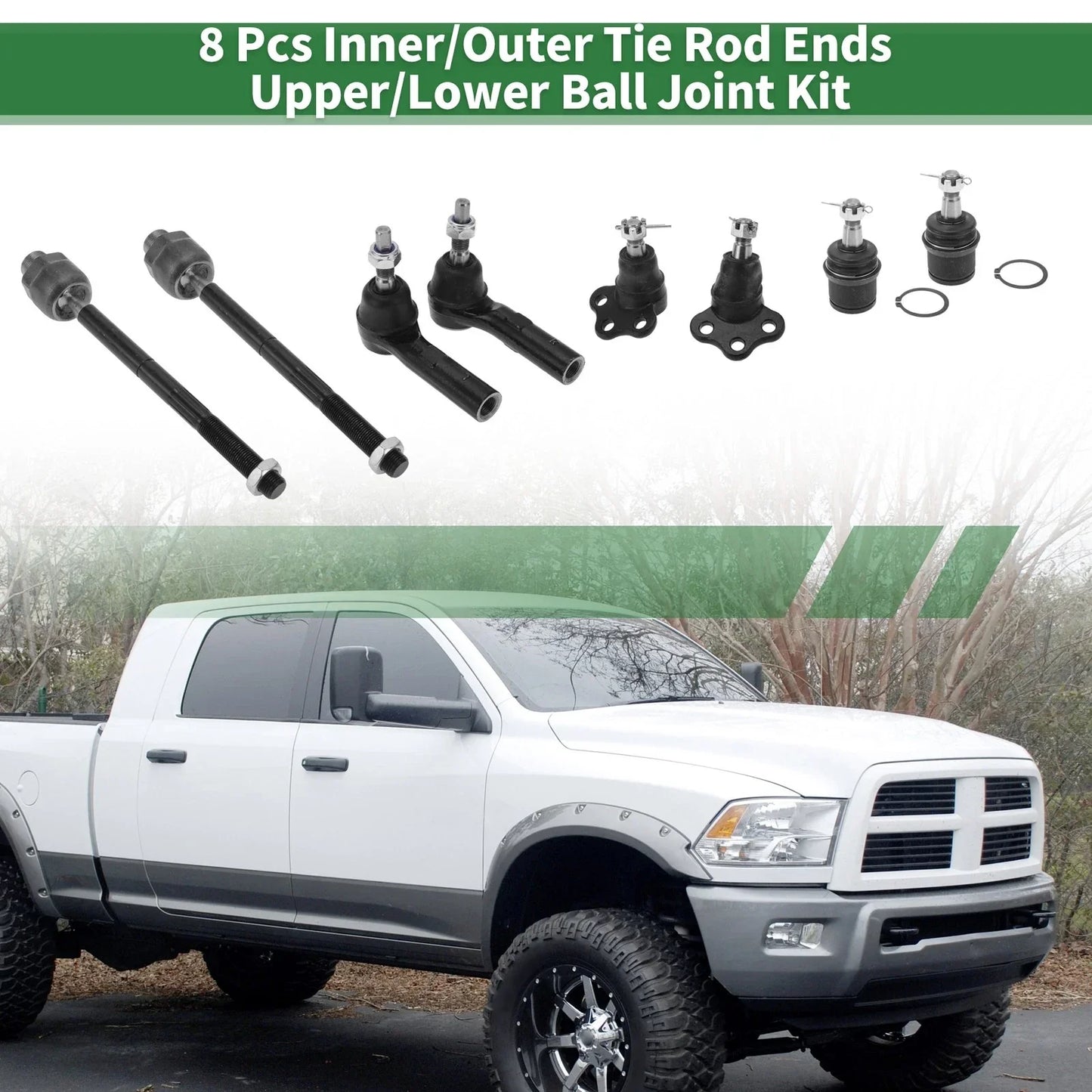 8 Pcs Tie Rod Ends & Ball Joints for Dodge Dakota (2005-2011)