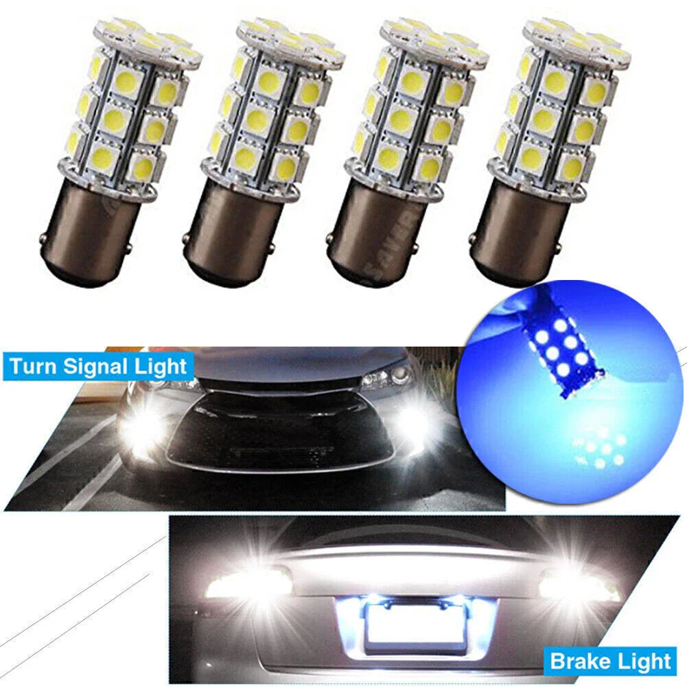4pcs BA15D 5050 27 SMD Light Blue Cabin Lamp Bulbs for Marine Boat