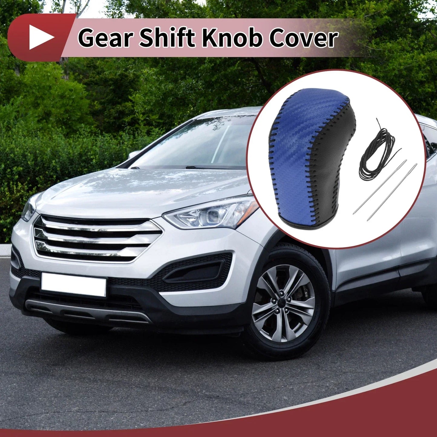Gear Shift Knob Cover for Hyundai Tucson 2015-2018 Black Blue Faux Leather
