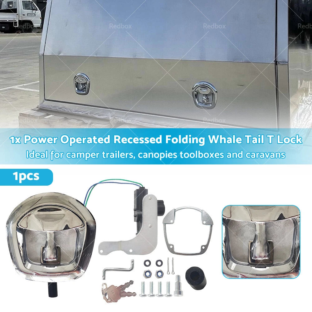 1x Chrome Power Operated Whale Tail T Handle 12V for Trailer Canopy