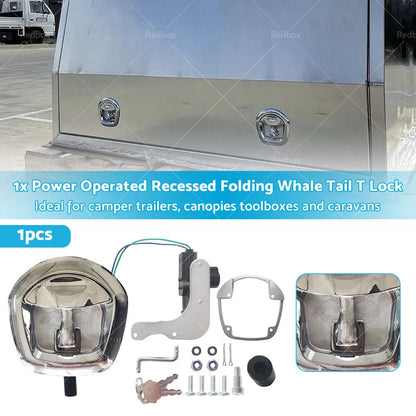 1x Chrome Power Operated Whale Tail T Handle 12V for Trailer Canopy