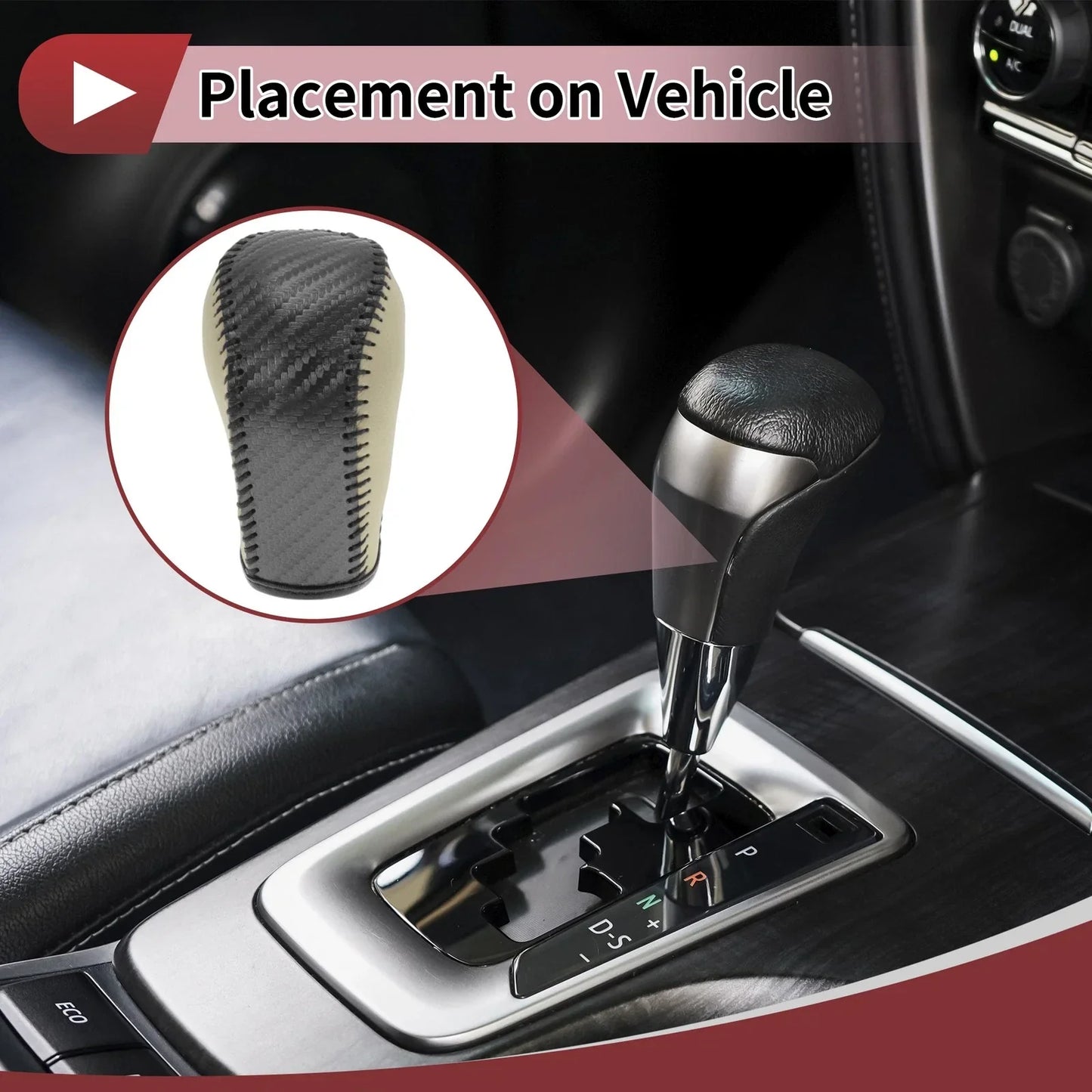 Car Gear Shift Knob Cover for Hyundai Tucson (2015-2018) - 1 x Black Beige